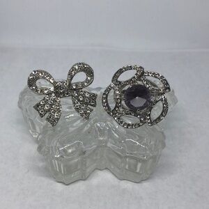 BUNDLE lot 2 rhinestone statement rings flower and bow 7-7.5